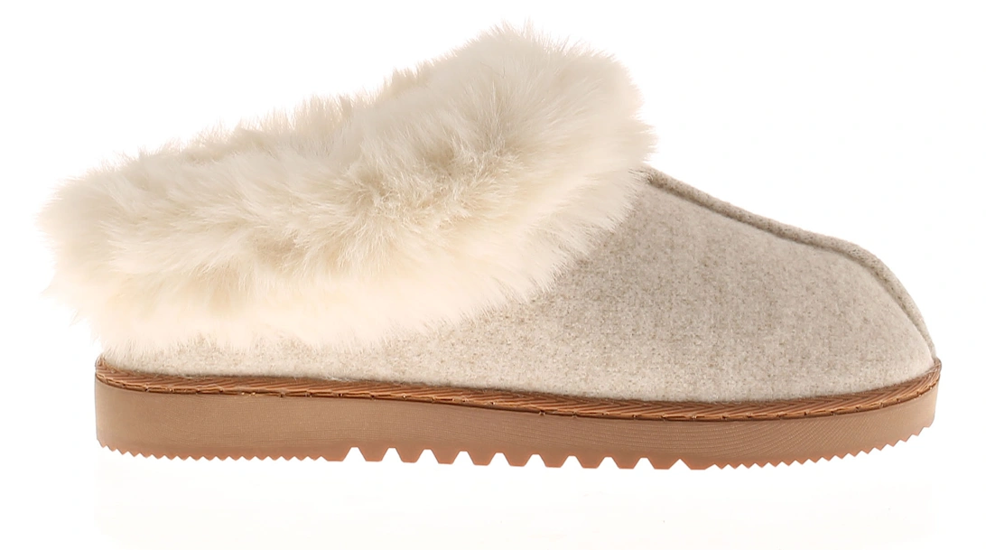 Womens Mule Slippers Soft Fleece Faux Fur Fudge beige UK Size