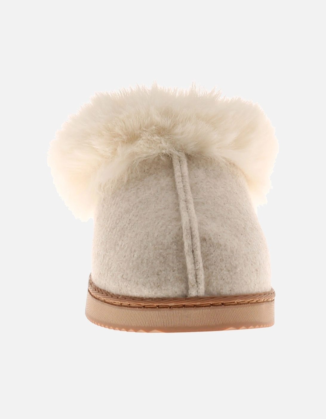 Womens Mule Slippers Soft Fleece Faux Fur Fudge beige UK Size