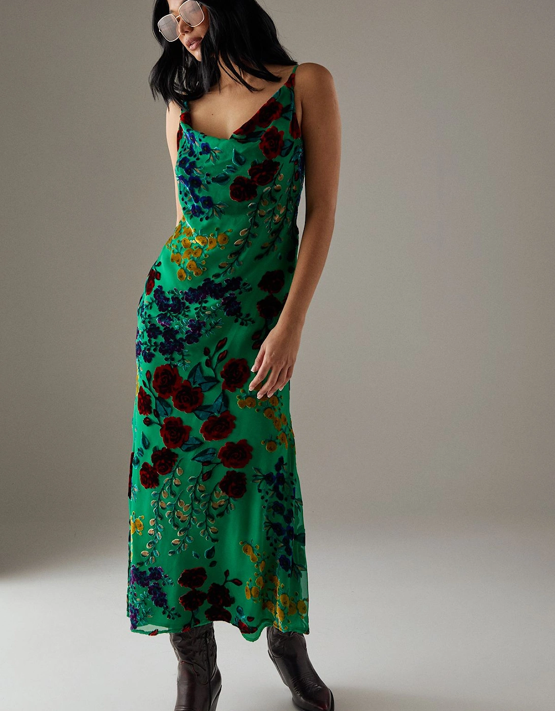 Premium Burnout Cowl Neck Strappy Midi Slip Dress, 2 of 1