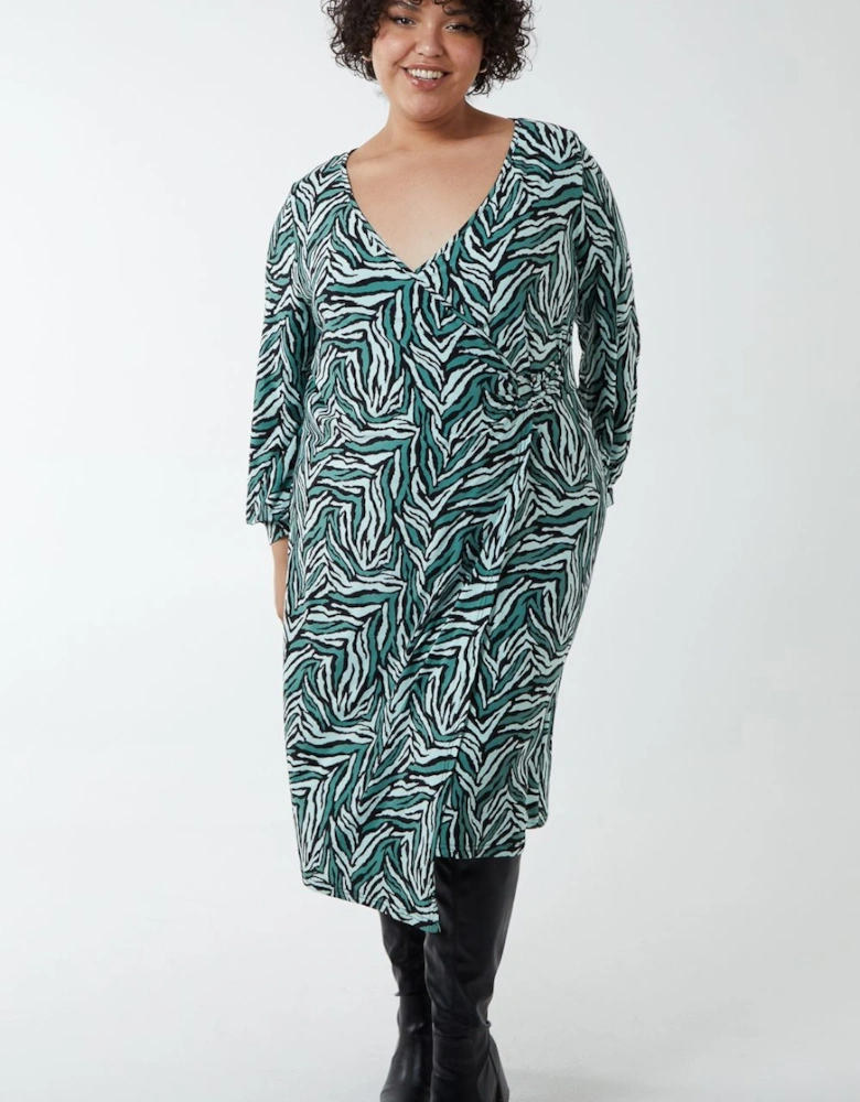 Curve V-Neck Ring Detail Midi Dress