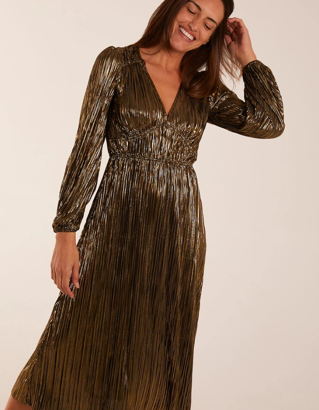 Plisse V Neck Elasticated Midi Dress, 2 of 1