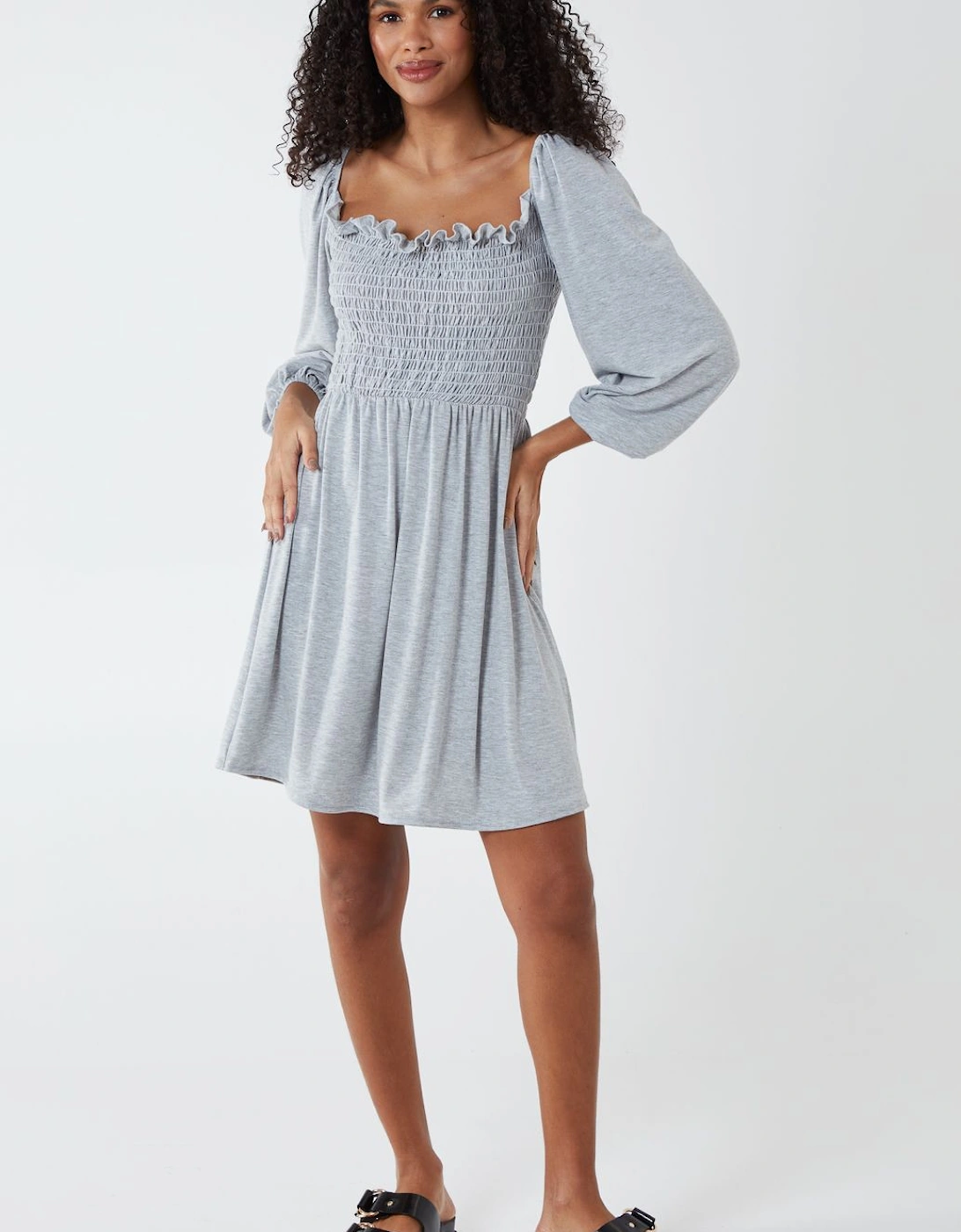 Square Neck Gathered Bust Jersey Dress, 2 of 1