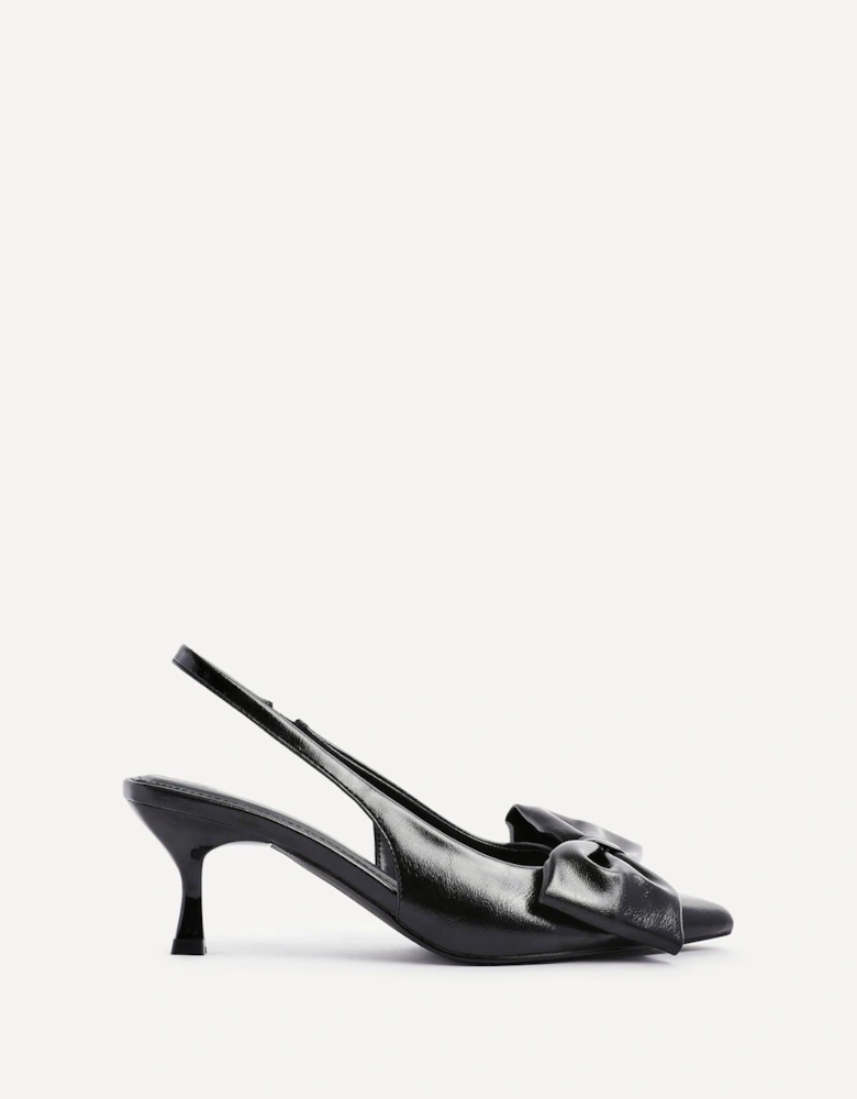 Merlot Black Faux Leather Slingback Court Heels