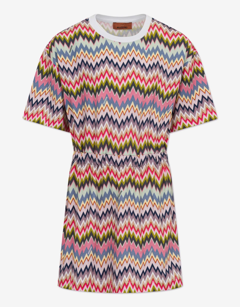 Girls Zigzag Jersey Dress in Pink