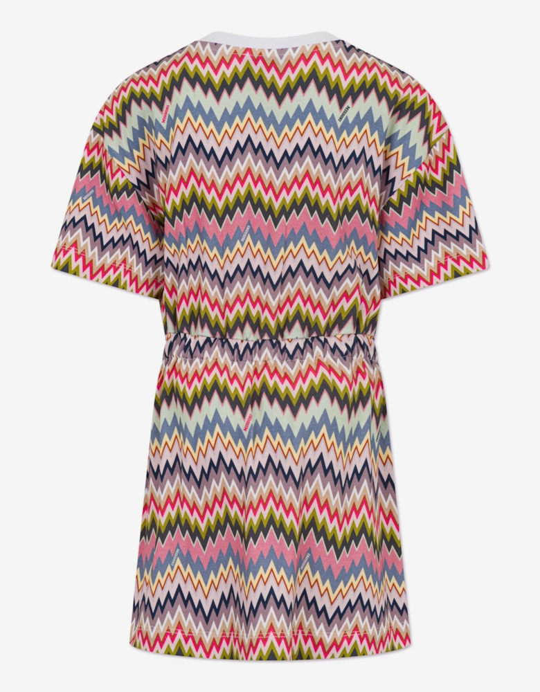 Girls Zigzag Jersey Dress in Pink