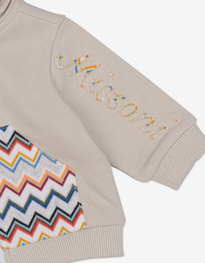 Baby Boys Zigzag Zip UpTop in Beige
