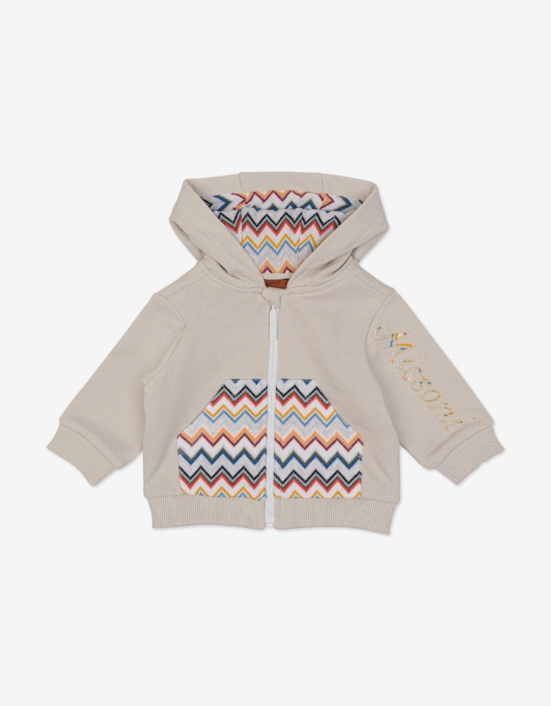 Baby Boys Zigzag Zip UpTop in Beige