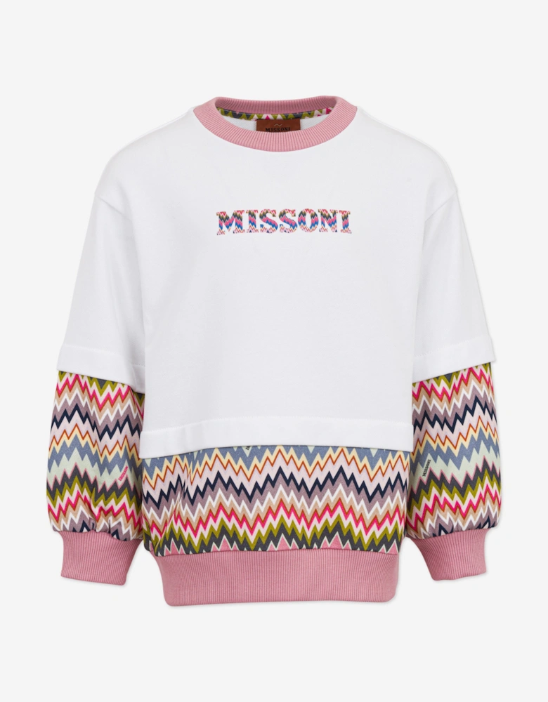 Girls Zigzag Logo Sweatshirt in White