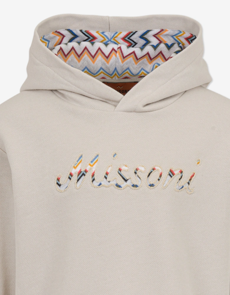 Boys Zigzag Logo Hoodie in Beige