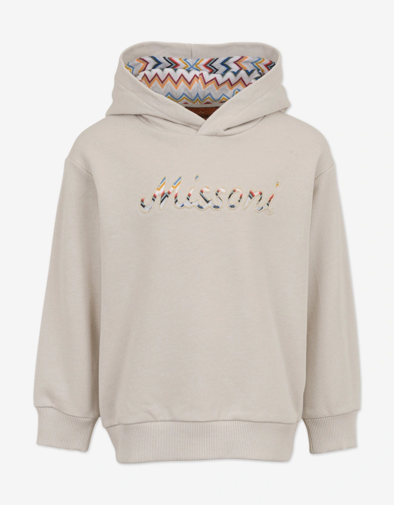 Boys Zigzag Logo Hoodie in Beige