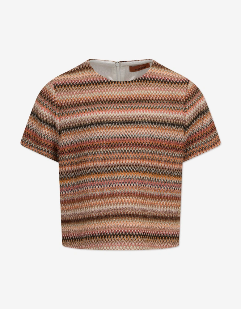 Girls Knitted Zigzag Top in Multicolour