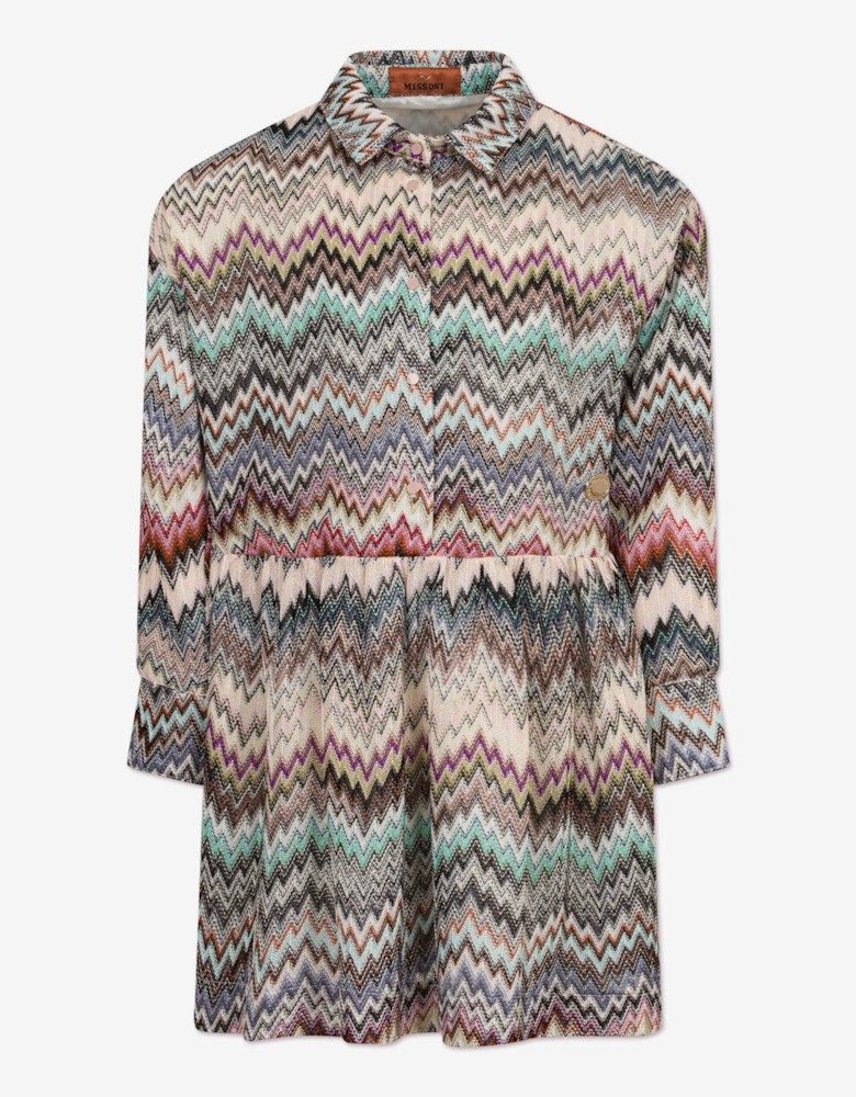 Girls Knitted Zigzag Dress in Multicolour