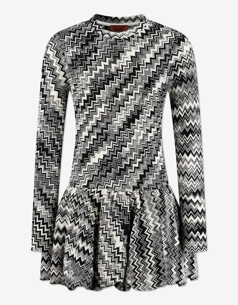 Girls Zigzag Jersey Dress in Black