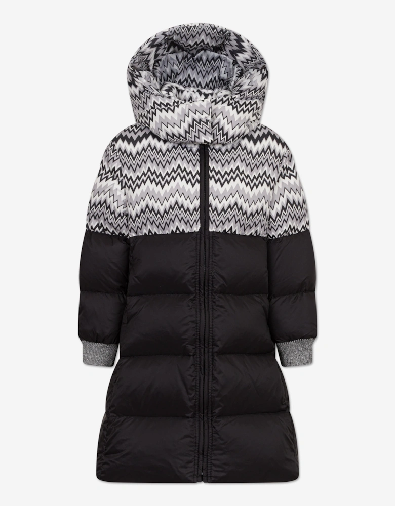 Girls Down Padded Zigzag Puffer Jacket in Black