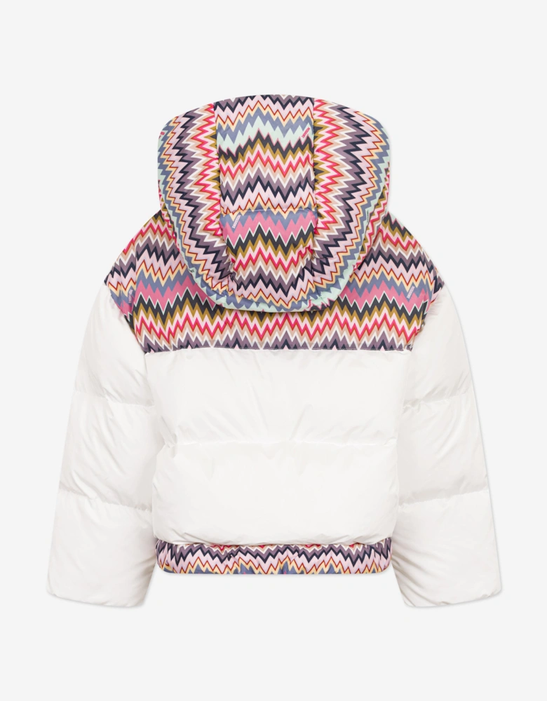 Girls Down Padded Zigzag Puffer Jacket in Ivory