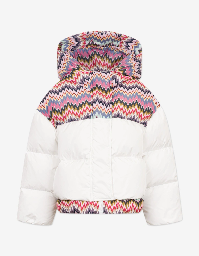Girls Down Padded Zigzag Puffer Jacket in Ivory