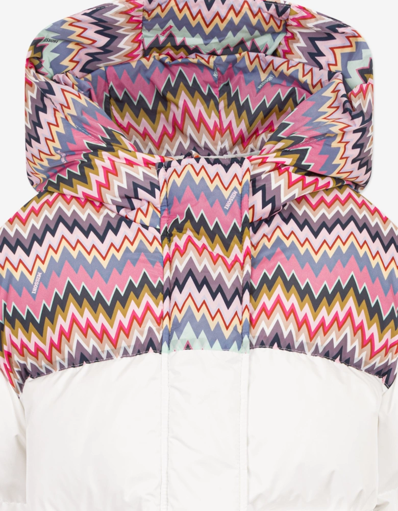Girls Down Padded Zigzag Puffer Jacket in Ivory