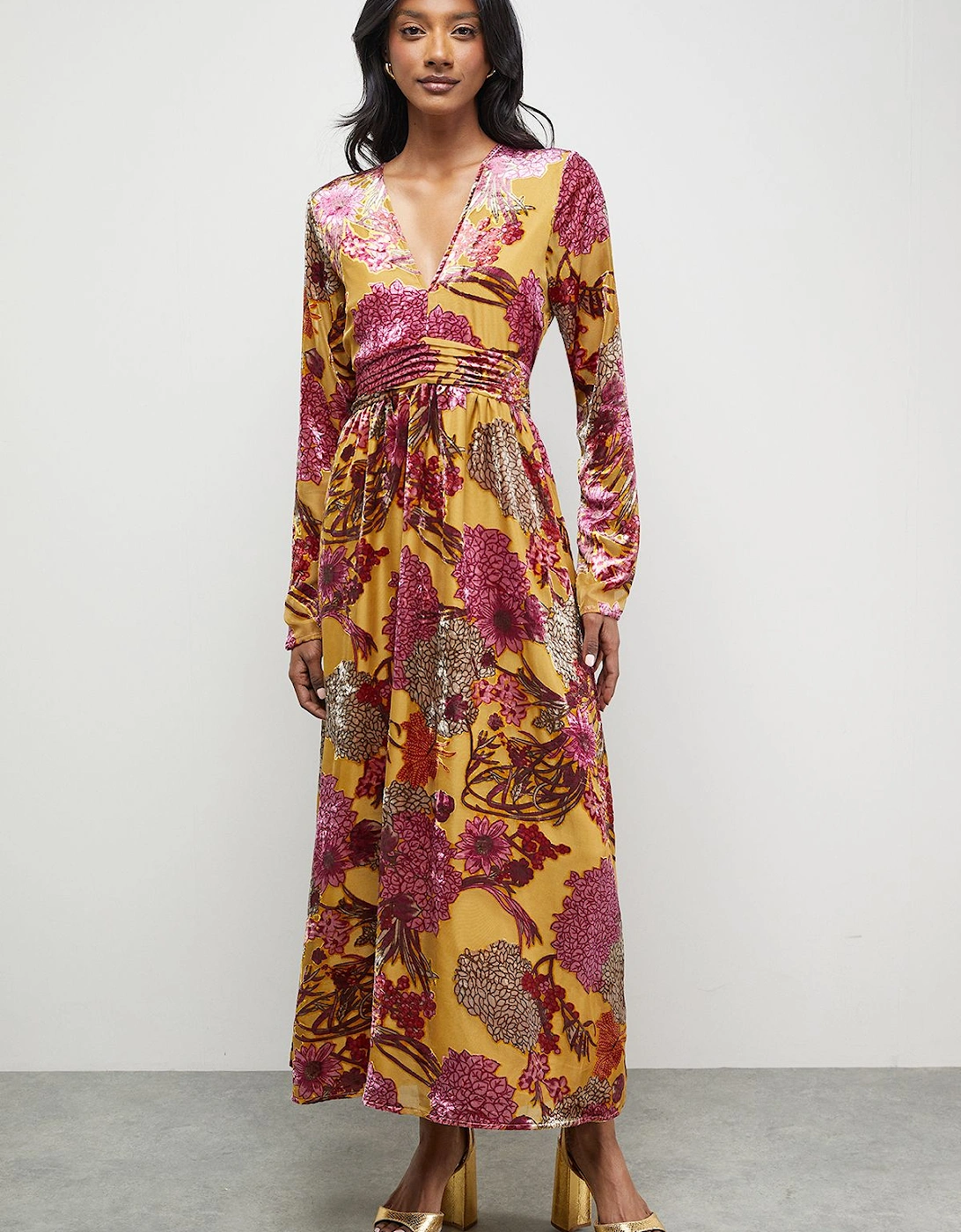 Burnout Velvet Plunge Neck Waisted Midi Dress, 2 of 1