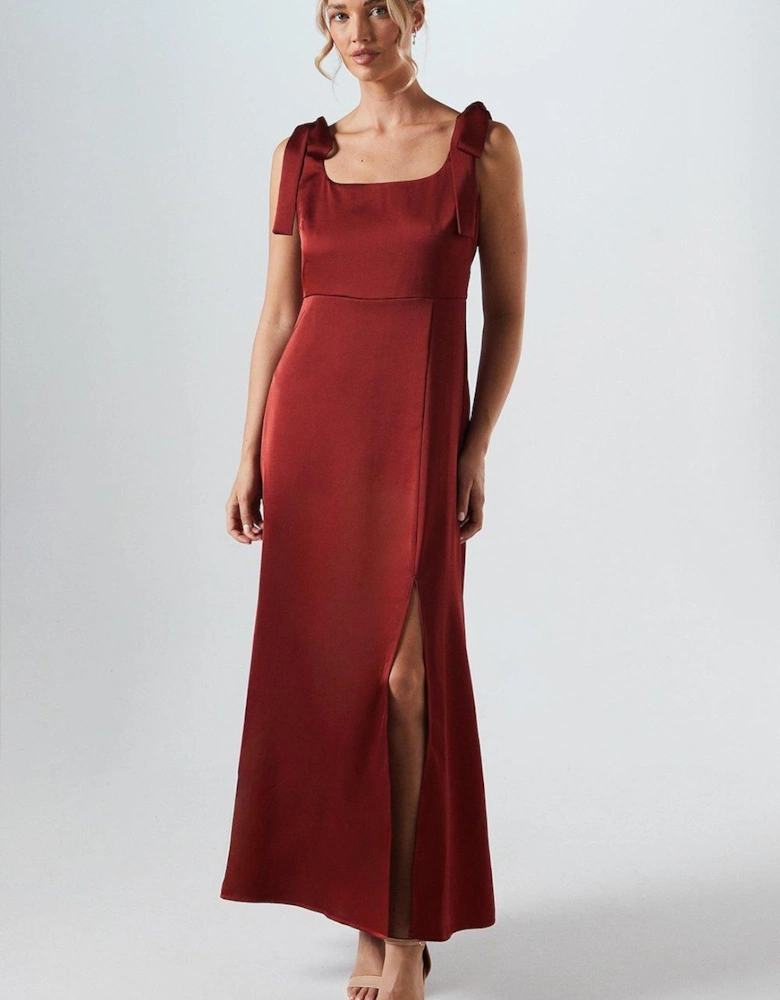 Satin Tie Shoulder Midi Bridesmaid Dress