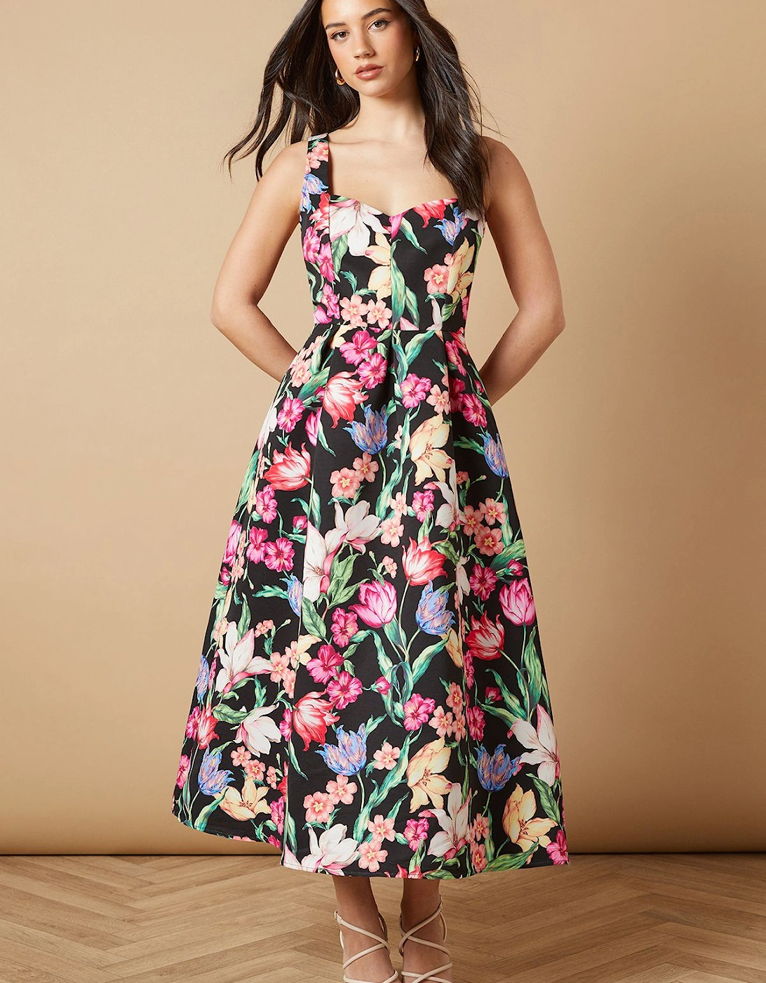 Occasion Floral Strappy Twill Midi Dress, 2 of 1