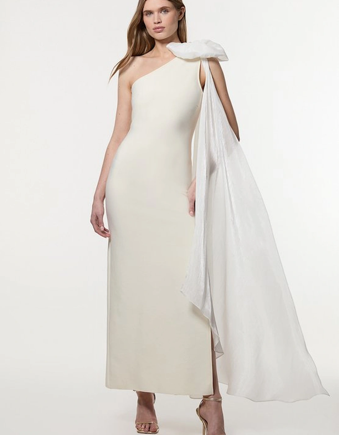 Bandage Figure Form Knit Woven Cape Detail Maxi Dress, 5 of 4