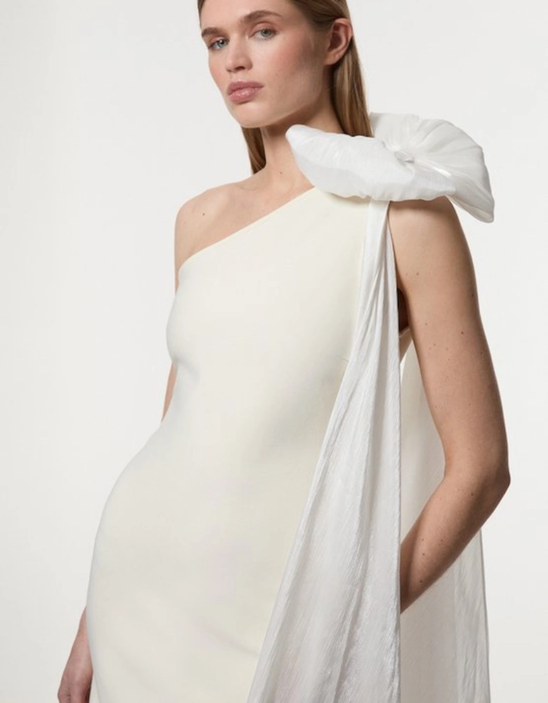Bandage Figure Form Knit Woven Cape Detail Maxi Dress