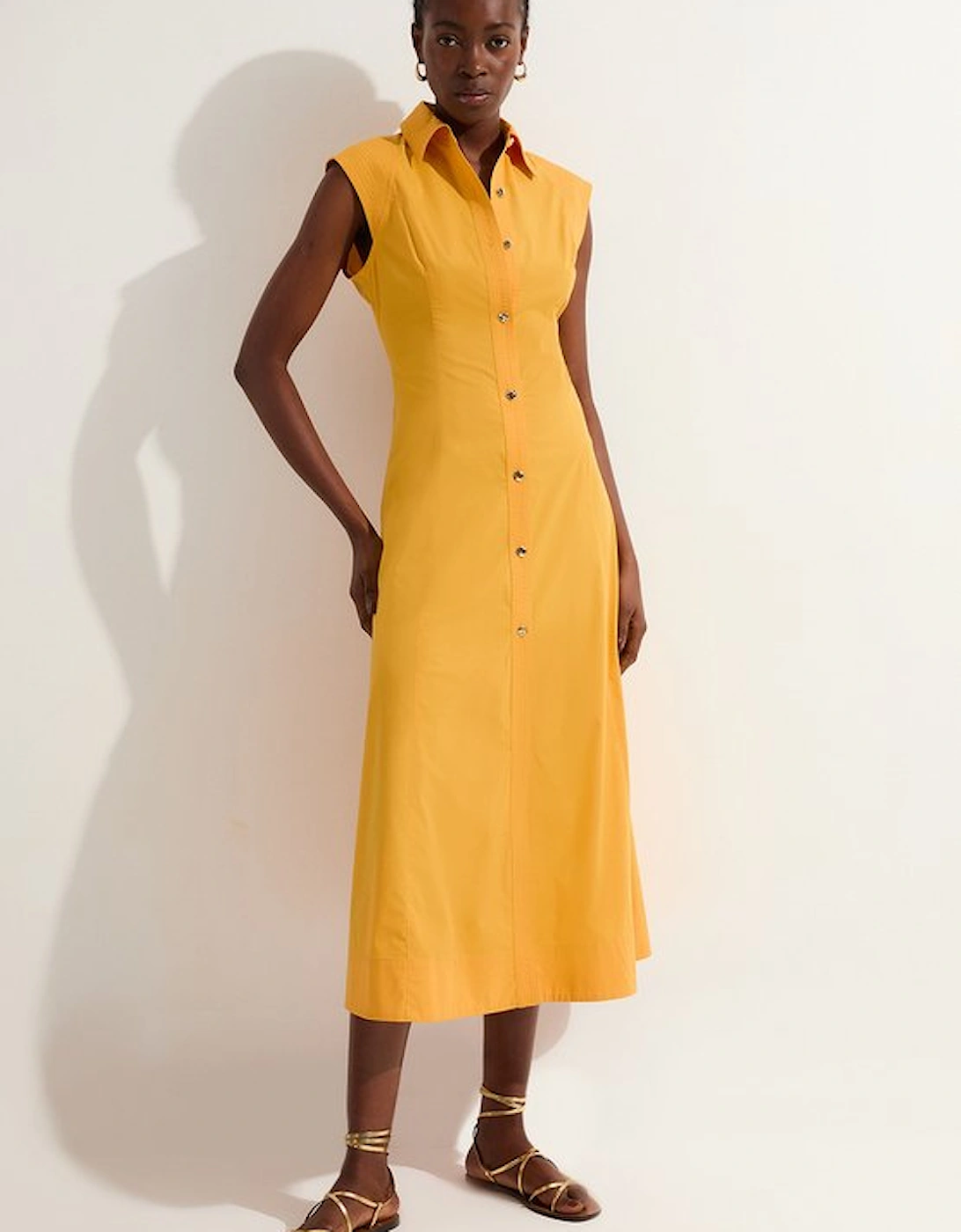 Cotton Top Stitch Woven Midi Shirt Dress, 5 of 4