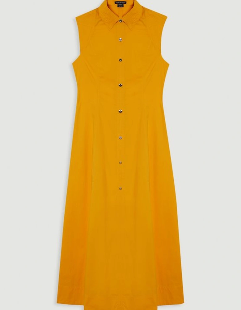 Cotton Top Stitch Woven Midi Shirt Dress
