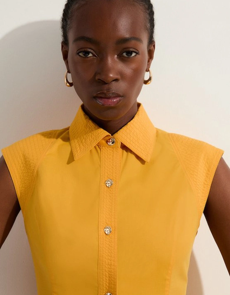 Cotton Top Stitch Woven Midi Shirt Dress