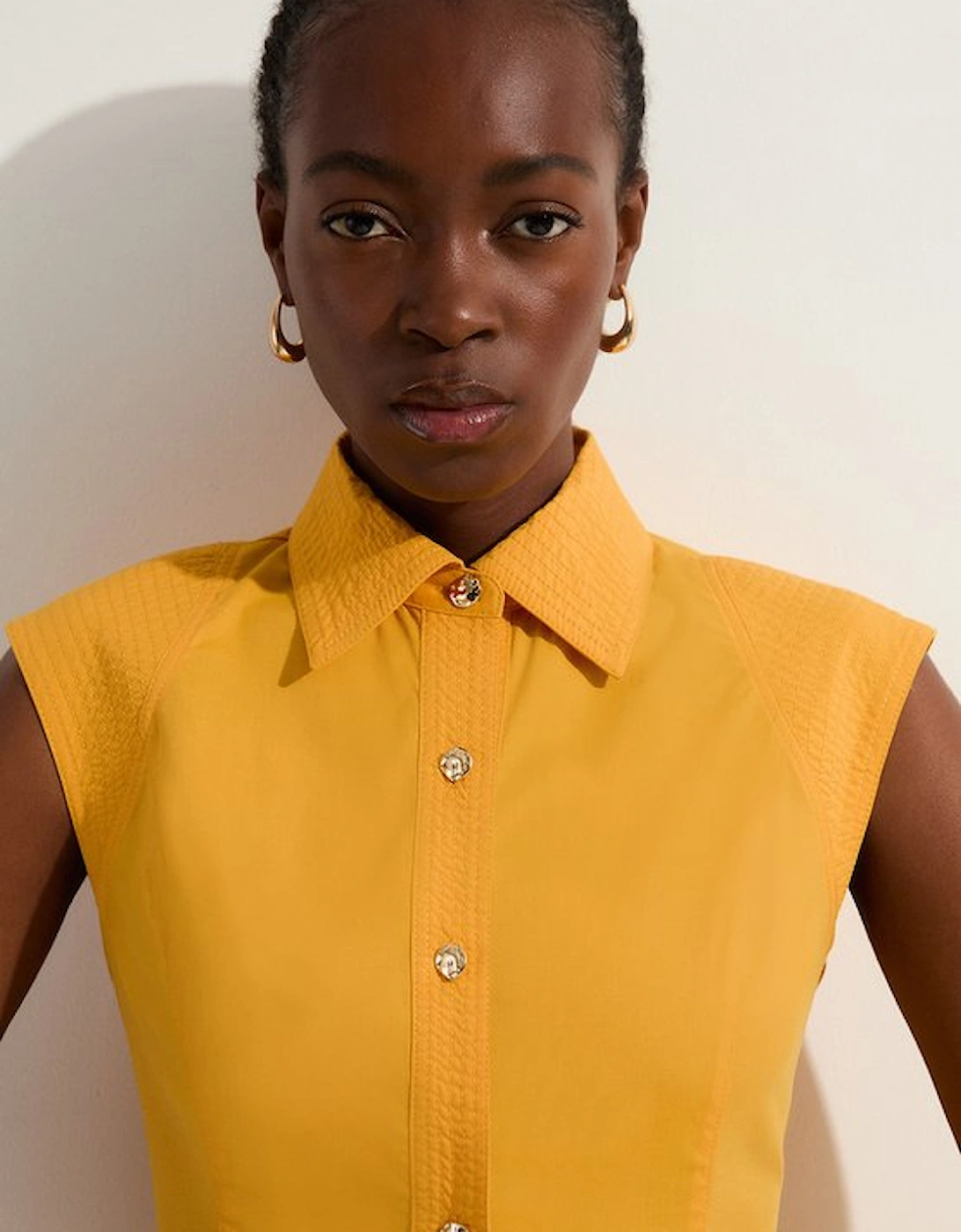 Cotton Top Stitch Woven Midi Shirt Dress