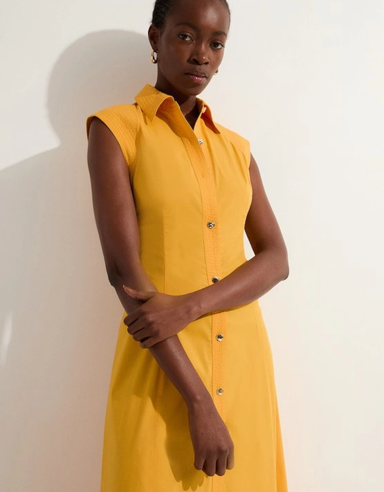 Cotton Top Stitch Woven Midi Shirt Dress
