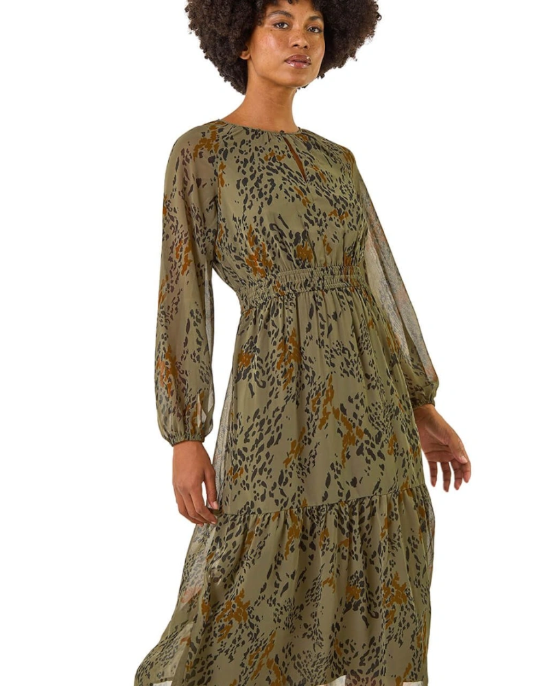 Speckled Print Keyhole Midi Dress