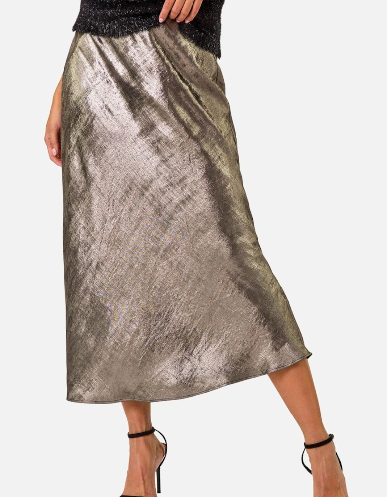 Metallic Bias Cut Midi Skirt