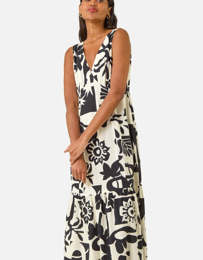 Abstract Tiered Midi Dress