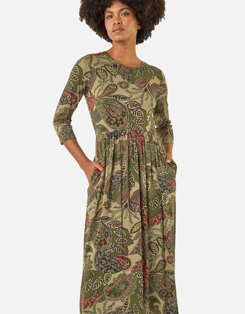 Paisley Print Stretch Midi Dress