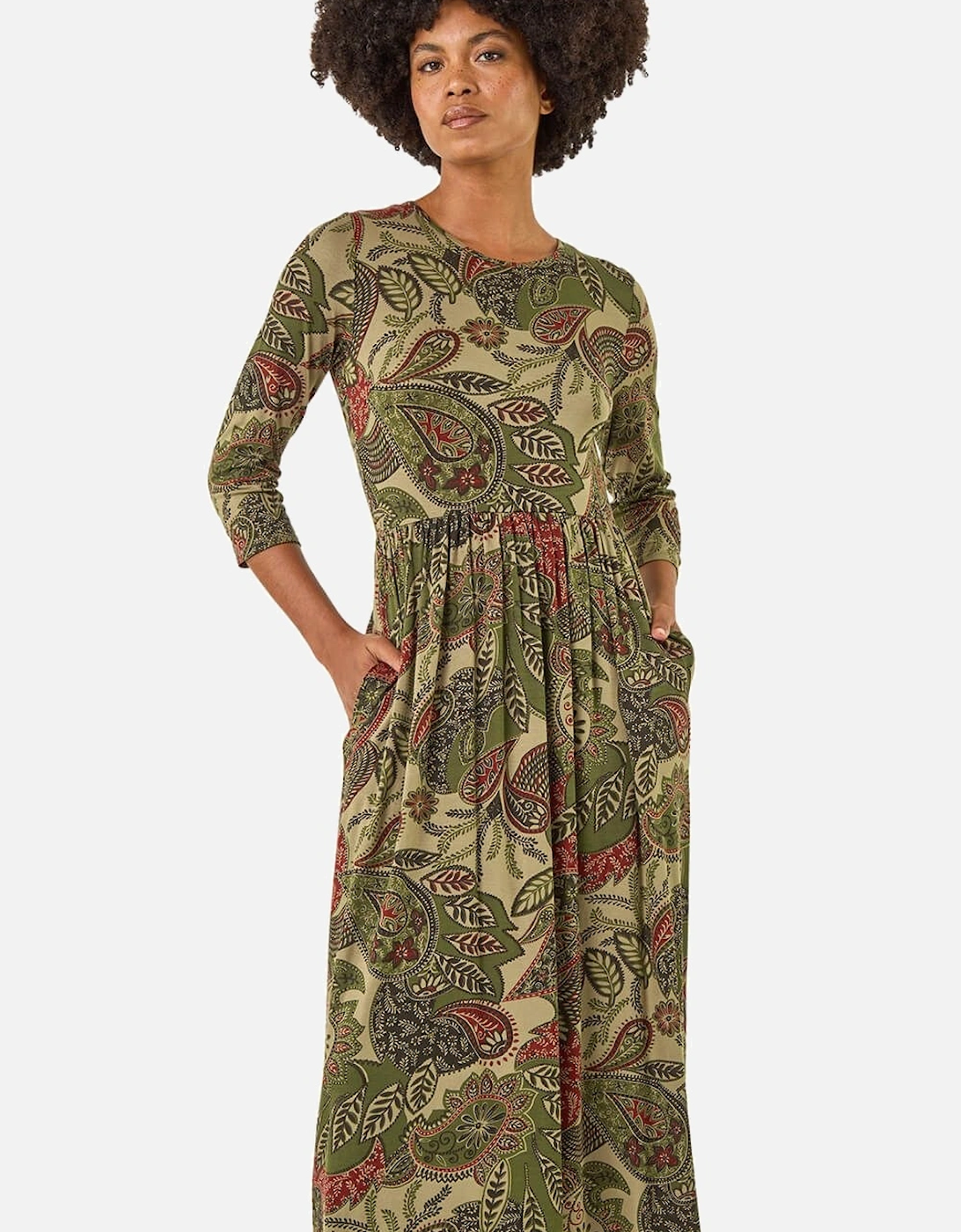 Paisley Print Stretch Midi Dress, 2 of 1