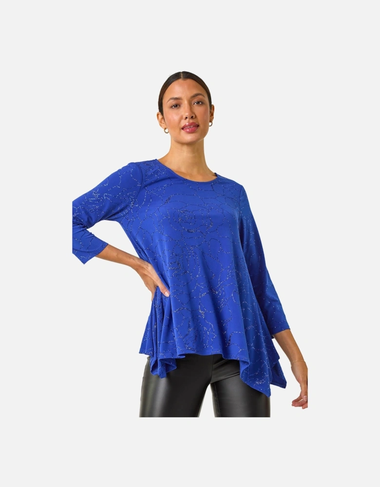 Glitter Rose Asymmetric Hem Top