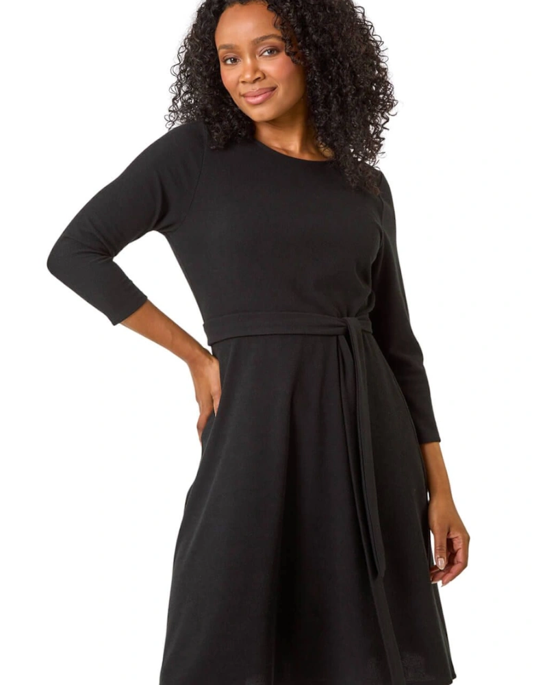 Petite Ribbed Tie Waist Detail Dress