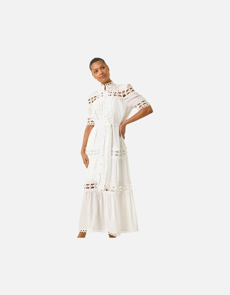 Lace Detail Belted Midi Dress