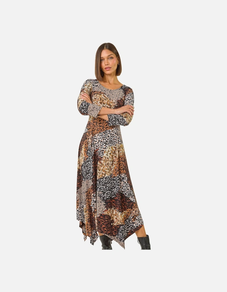 Animal Print Hanky Hem Midi Dress