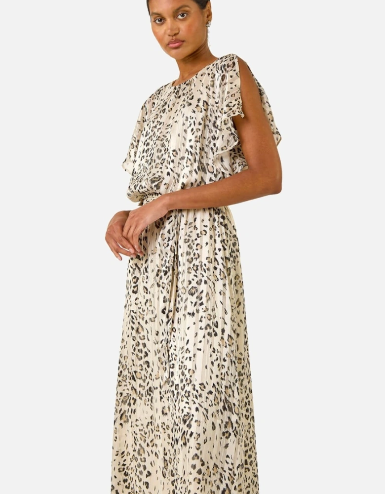 Animal Print Split Sleeve Midi Dress