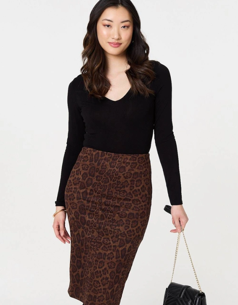 Animal Print Knee Length Pencil Skirt