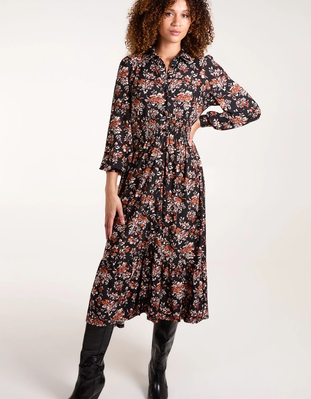 Shirred Waist Midi Shirt Dress, 2 of 1
