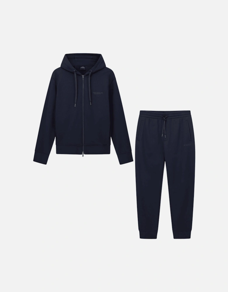 Cotton Tonal Logo Navy Zip Hooded Tracksuit