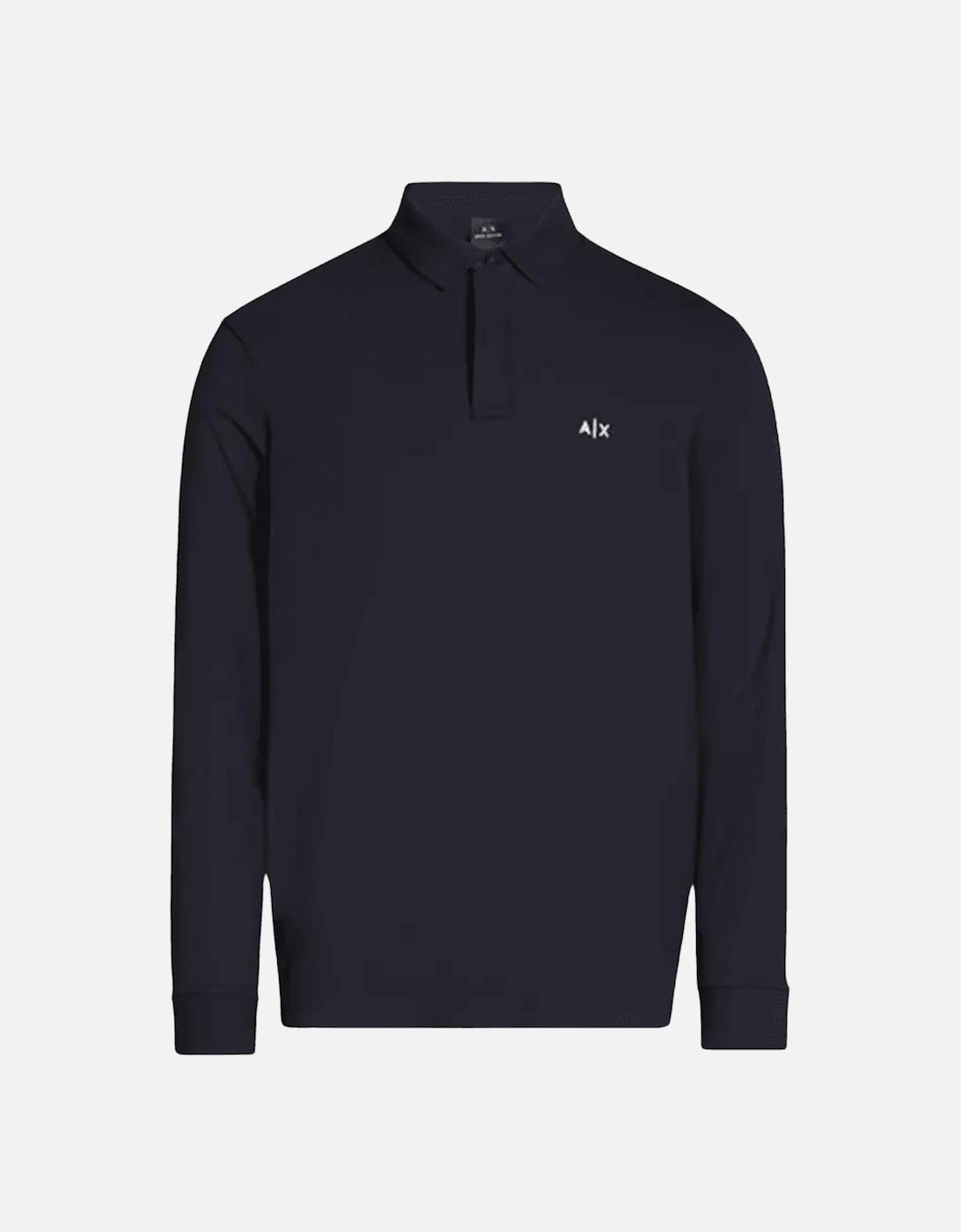 Embroidered Logo Pique Long Sleeve Navy Polo-Shirt, 4 of 3