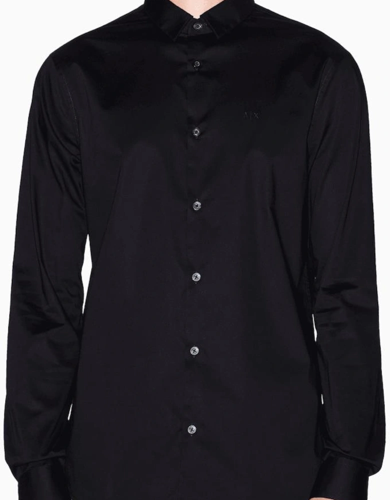 Embroidered Logo Button Up Black Shirt