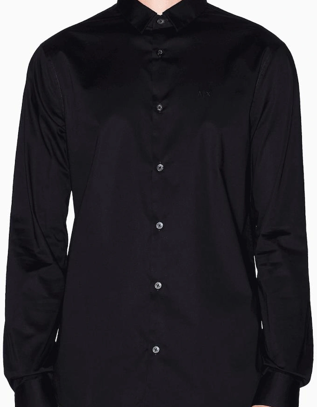 Embroidered Logo Button Up Black Shirt