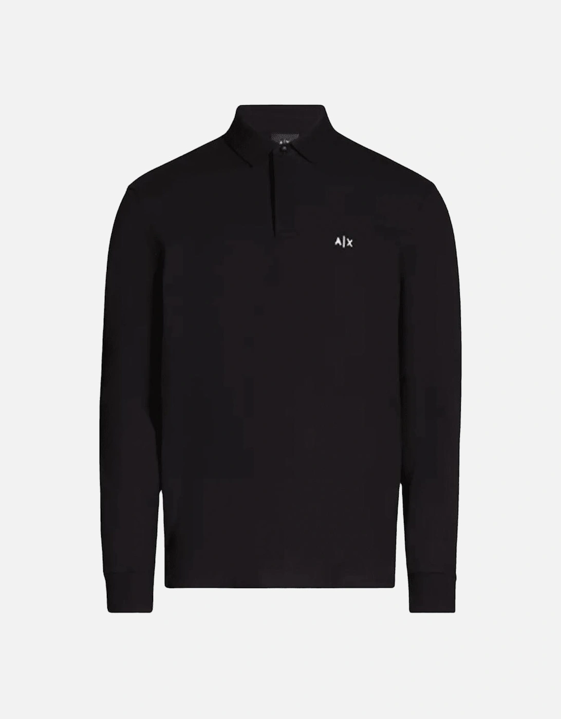 Embroidered Logo Pique Long Sleeve Black Polo-Shirt, 4 of 3