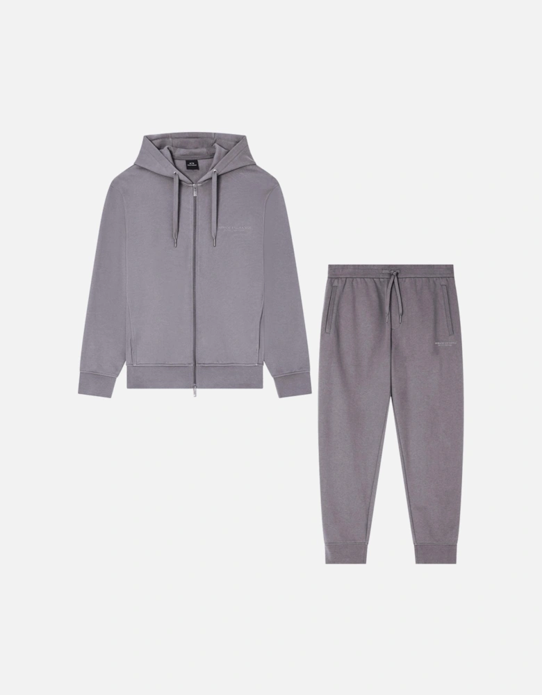 Cotton Tonal Logo Grey Zip Hooded Tracksuit
