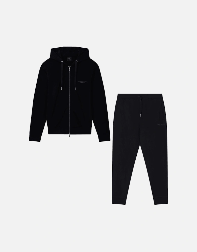 Cotton Tonal Logo Black Zip Hooded Tracksuit